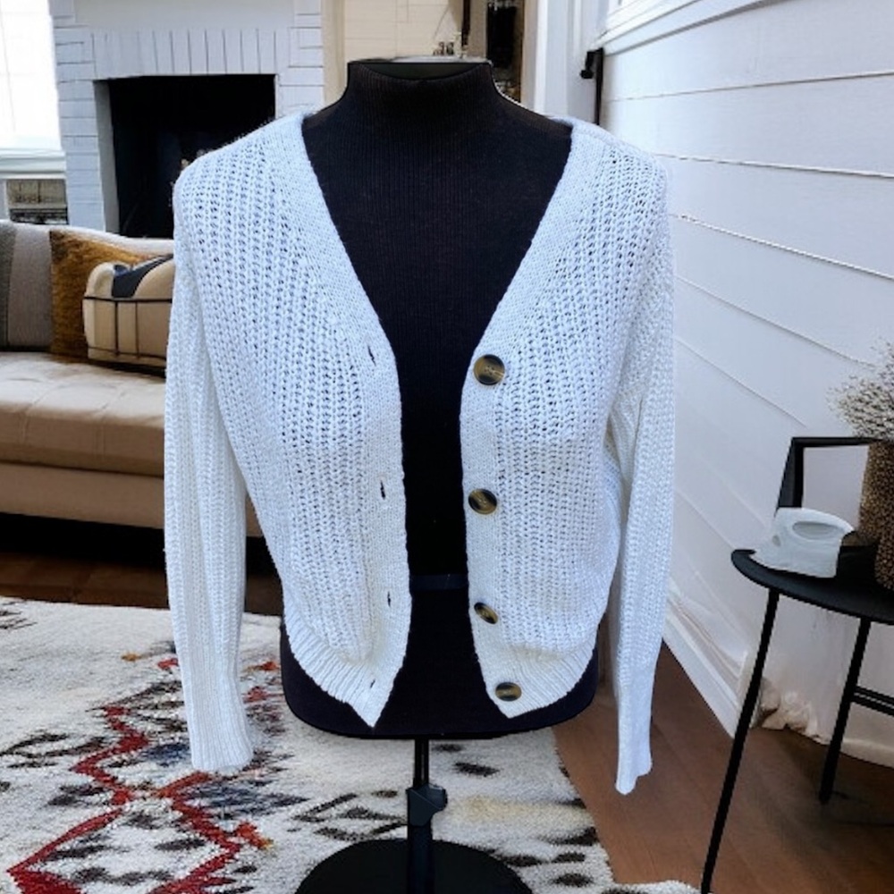 White Knit Cardigan Sweater